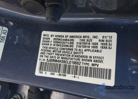 2012 Honda Cr-V Lx from USA, damaged, VIN 5J6RM4H39CL019662